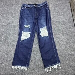 Judy Blue Los Angeles Straight Fit Distressed Jeans Dark Wash 18W JB88819 DK